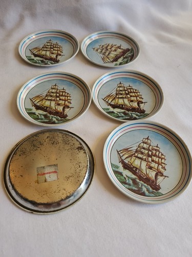 Vintage Clipper Ship Metal Coasters - Set of 6 . ORIGINAL WOOLWORTH STICKERS . - Picture 6 of 8
