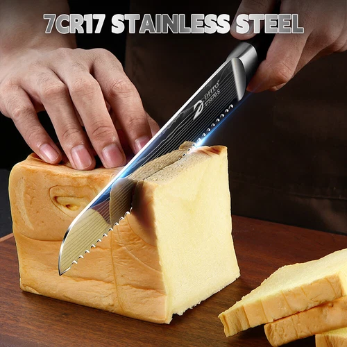8” Bread Knife High Carbon Steel Damascus Kitchen Chef Knife Serrated Knife Gift - Picture 3 of 13