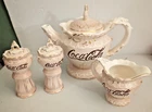 Vintage 1998 Coca-Cola Ceramic Teapot, Creamer, & Salt and Pepper Shakers