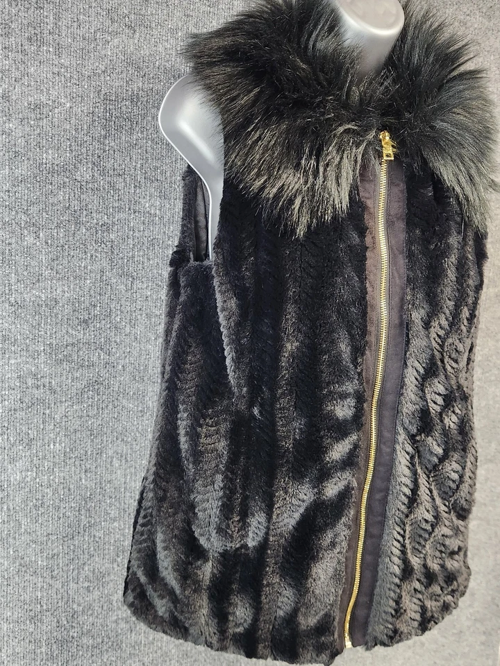 Chaleco Marc New York Mujer Pequeño Negro Imitación Piel Cremallera Cuello Sin Mangas Suave Acogedor Foto 3 de 4