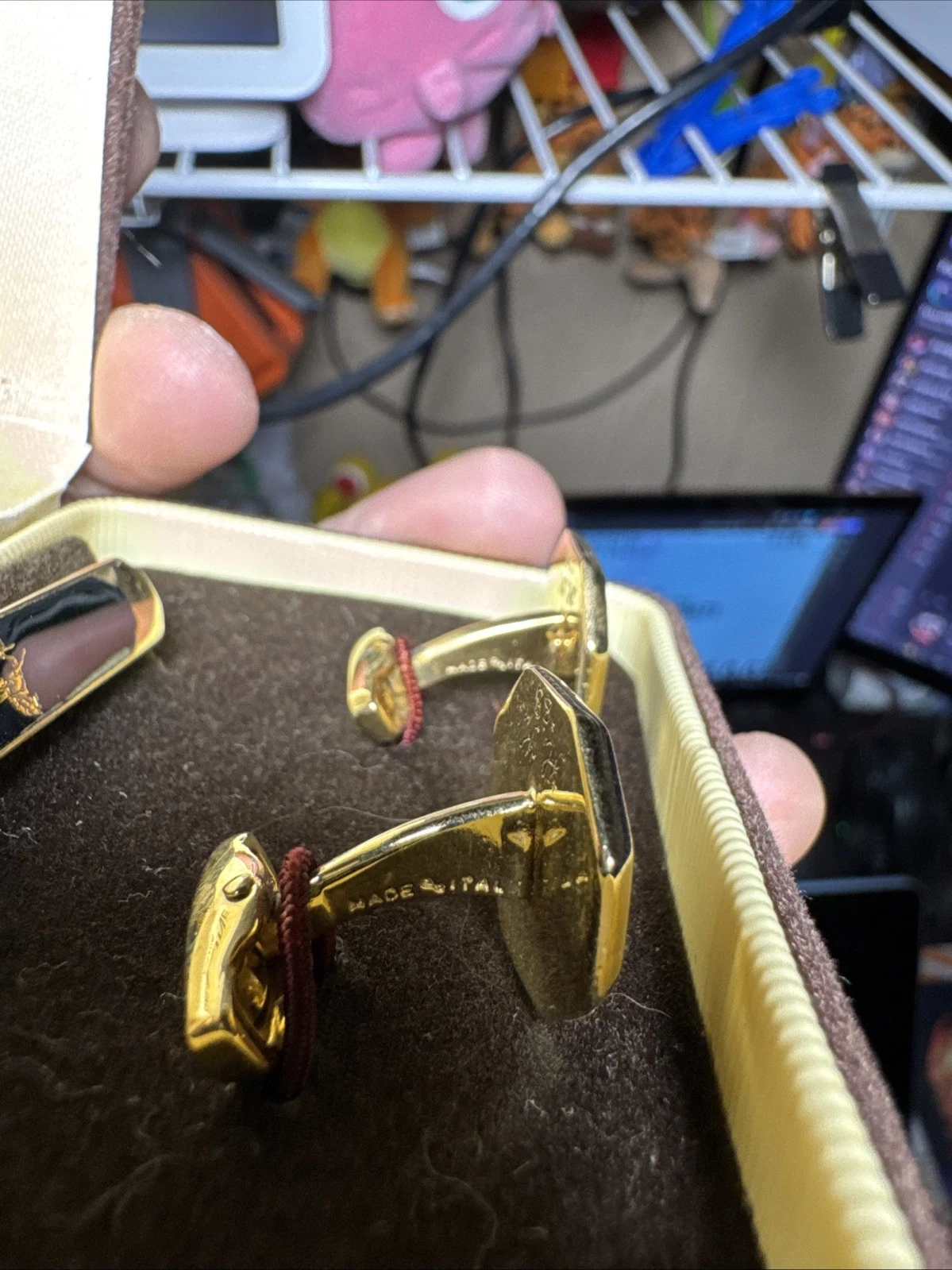 Gemelli Celine Oro Nero Made in Italy Uomo Usati dal Giappone Cravatta Spilla