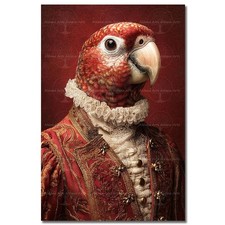 GENTLEMAN VICTORIAN RED MACAW ART PRINT, Animal Bird Decor Fantasy Parrot Poster