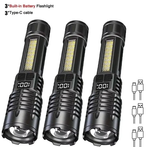 High Power LED Taschenlampe Leistungsstarke TYP-C Wiederaufladbare COB Taschenlampe mit Seite - Bild 8 von 10