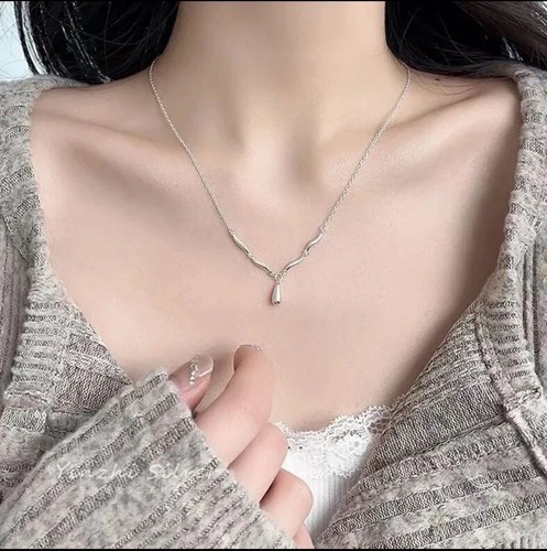 925 Sterling Silber Tropfen Anhänger Halskette Damen schlicht Wassertropfen Kette Schmuck - Bild 2 von 3