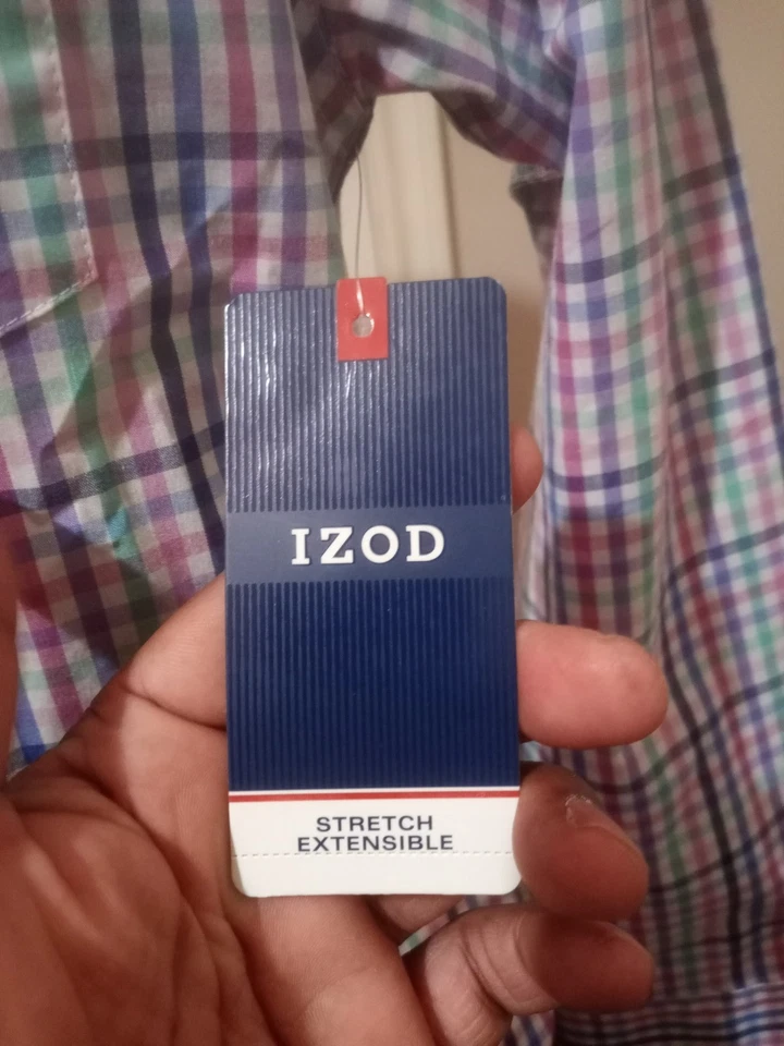 Nueva Camisa IZOD Elastizada Extensible Niños Botón Grande L 14-16 L/S Bolsillo Abotonado Foto 2 de 4