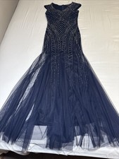 Xscape Navy Blue Beaded Mermaid Gown Womens 6 Formal Prom Dress Wedding EUC