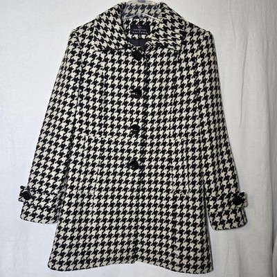 Collection by Gallery Womens M Wool Blend Hounds tooth Black Cream Coat 80% Wool