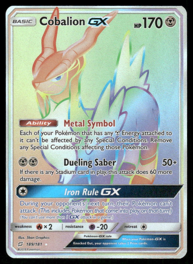 Pokemon Cards Cobalion GX 189/181 Team Up Rare Rainbow NM