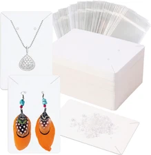 100pcs Earring Display Card,White Necklace Display Card Holder with Seal Bags an