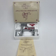 The Pampered Chef Apple Peeler Corer Slicer With Wooden Stand Hand Crank Manual