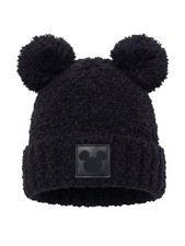 Disney Mickey Mouse Women's Double Pom Beanie Black Fuzzy Knit Winter Hat Adult