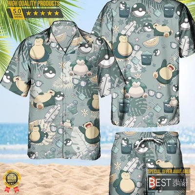 Pokemon Snorlax Hawaiian Pattern Hawaii Shirt Aloha Anime Snorlax Button Up Shi
