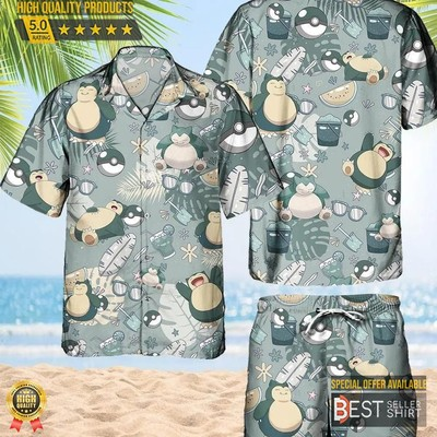 #ad Pokemon Snorlax Hawaiian Pattern Hawaii Shirt Aloha Anime Snorlax Button Up Shi $21.99