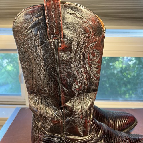 DAN POST Men's Size 10EW Black Cherry Teju Lizard Leather Cowboy Boots DP2352R - Picture 10 of 20