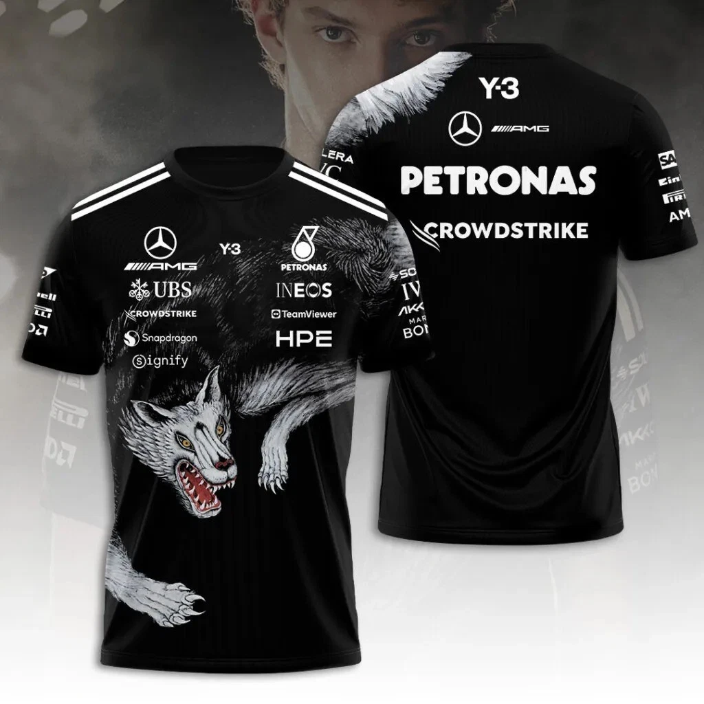 Mercedes AMG Petronas T-Shirt Homme F1 avec Grand Logo 3D de l'équipe - Noir - Taille