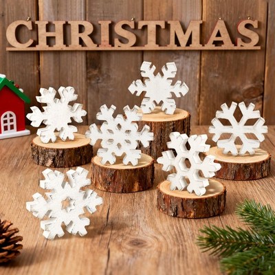 6Pcs Christmas Wooden Snowflake Decor Winter Snowflakes Table Signs Centerpie...