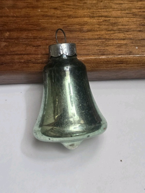 Vintage CORNING mercury Glass Teal Bell Christmas Ornament 