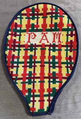 Vintage 1970's Handmade Needlepoint Tennis Racquet Cover ''PAM''