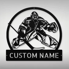 Personalized Hockey Goalie Metal Sign Custom Sports Decor Home Office Gift Idea
