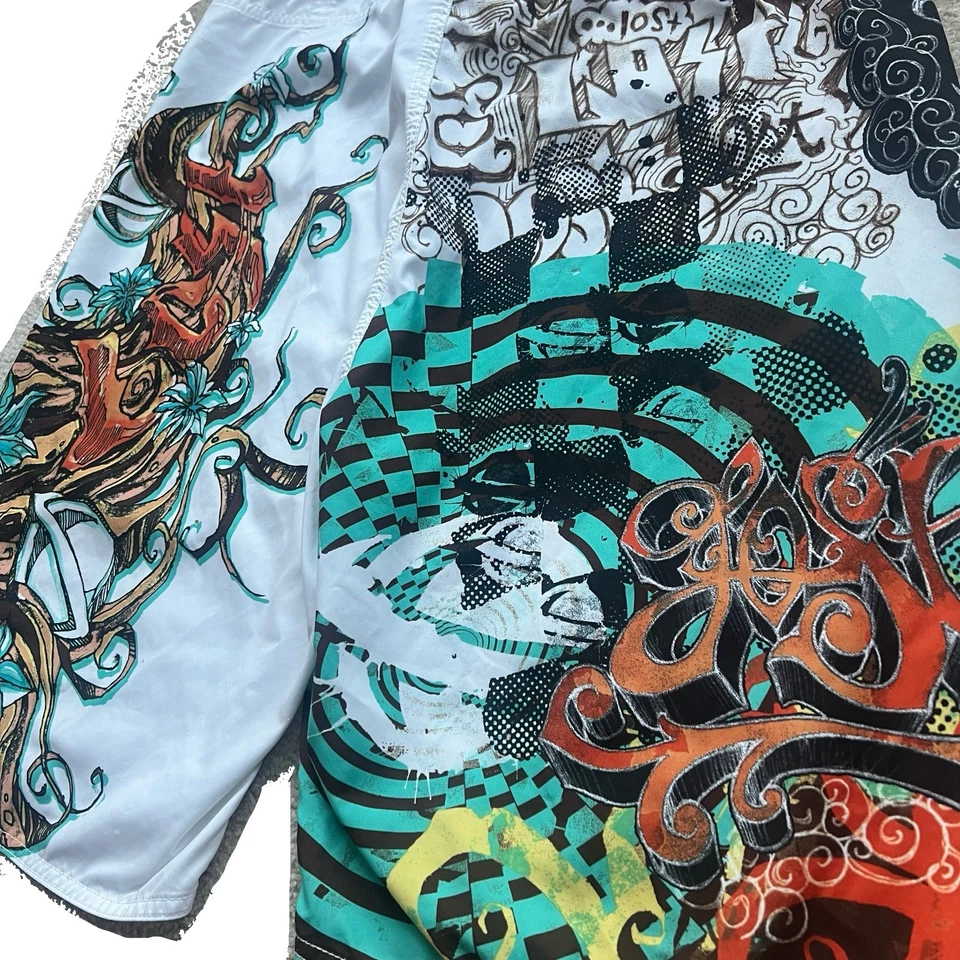 Boardshorts de surf vintage .Lost x ThirtySix 36 Y2K arte graffiti estilo raro Foto 4 de 4