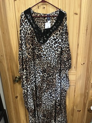 Swimsuits For All Leopard Print Cover Up Long Beaded 22/24