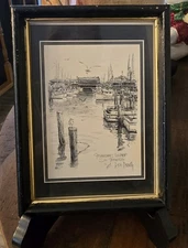1977 Framed Gallery Postcard Print Don Davey Fishermans Wharf San Francisco 4x5