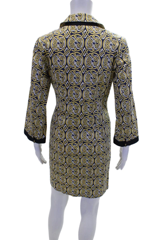 Vestido para mujer Elizabeth McKay estampado manga larga texturizado cuello en V azul marino talla 04 Foto 3 de 4