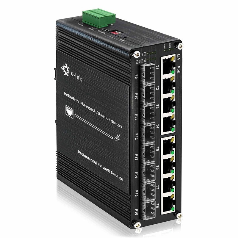 PoE+ 16-Port Industrial L2+ Managed Gigabit Ethernet Network Switch 8×RJ45+8×SFP