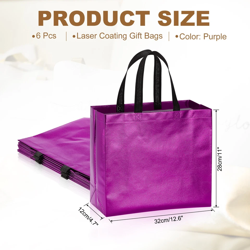Bolsas de regalo púrpura recubrimiento láser 6 piezas bolsas de regalos reutilizables 12,6" x 4,7" x 11" Foto 2 de 4