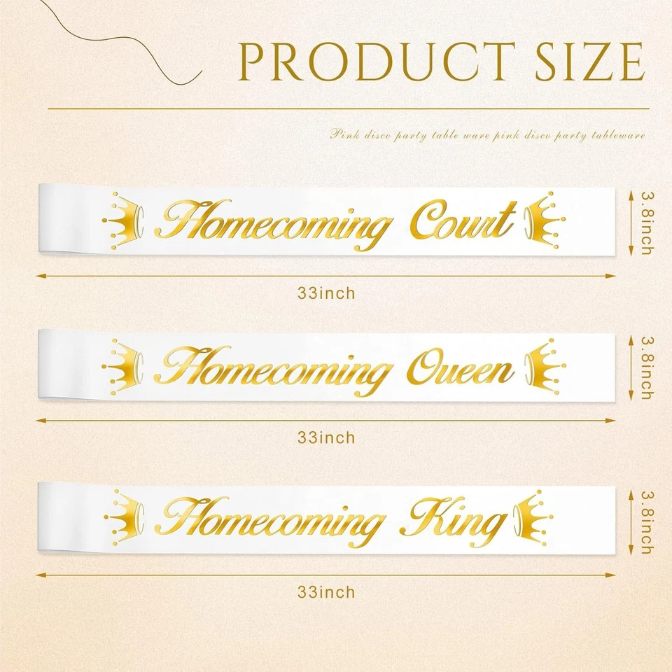 Homecoming Court Sashes Set White Gold Sash Prom Party Dress Accessories - Image 4 of 4