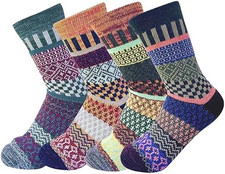 3-5 Pairs Womens Multicolor Fashion Warm Wool Cotton Thick Winter Crew Socks