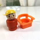 Vtg Fisher Price Little People Boy Wood Cap Orange Seat Toys Pretend Play