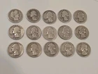 US SILVER QUARTER LOT - 15 COINS - EARLY YEARS 90% SILVER - BARBER & WASHINGTON