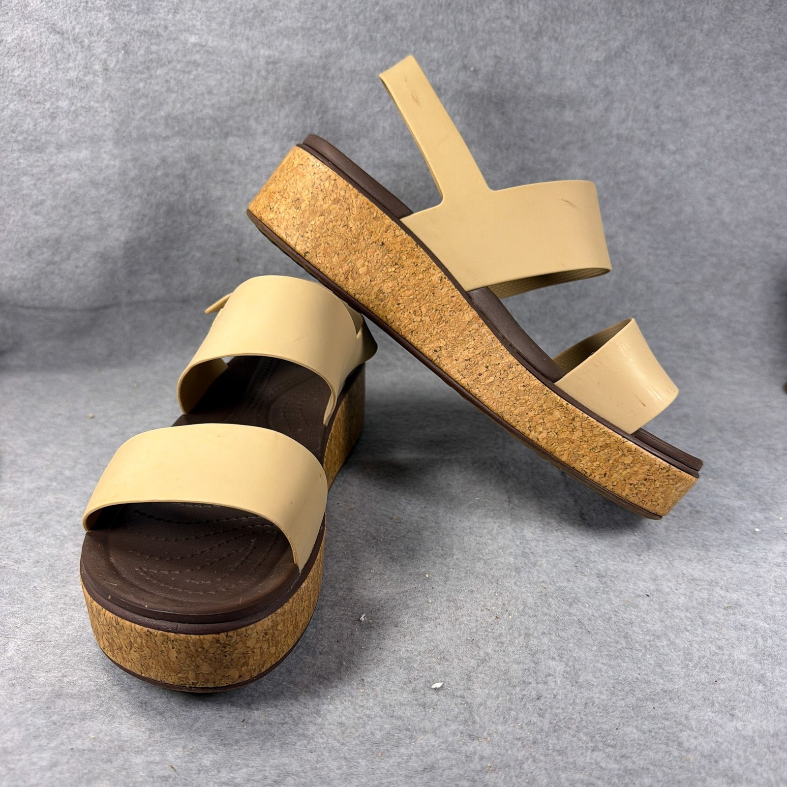 Crocs Brooklyn Low Wedge Sandals Womens 10 Beige Cork Platform Slingback