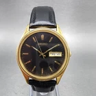 Seiko Watch Men 34mm Black Dial Gold Tone Daydate Round 7N43-8A89 New Battery