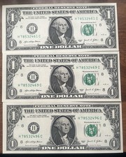 Lot Of 3-$1 Dollar Bill-8 Digit Broken Ladder  H 78532461C H78532469C H78532496C