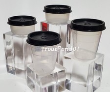 TUPPERWARE Midgets Smidgets Set 4 Mini Bowls Lids Sheer Clear w/ Black Seals New