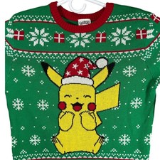 Pokemon Pikachu Kids Christmas Sweater Green Red XL 14-16 New With Tags