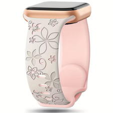Floral Engraved Bands Compatible Apple Watch Band Soft Silicon Sport Strap Watch