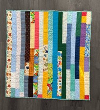 Patchwork Baby Blanket Quilt 34x 34   Reversable Multicolor Hand Made