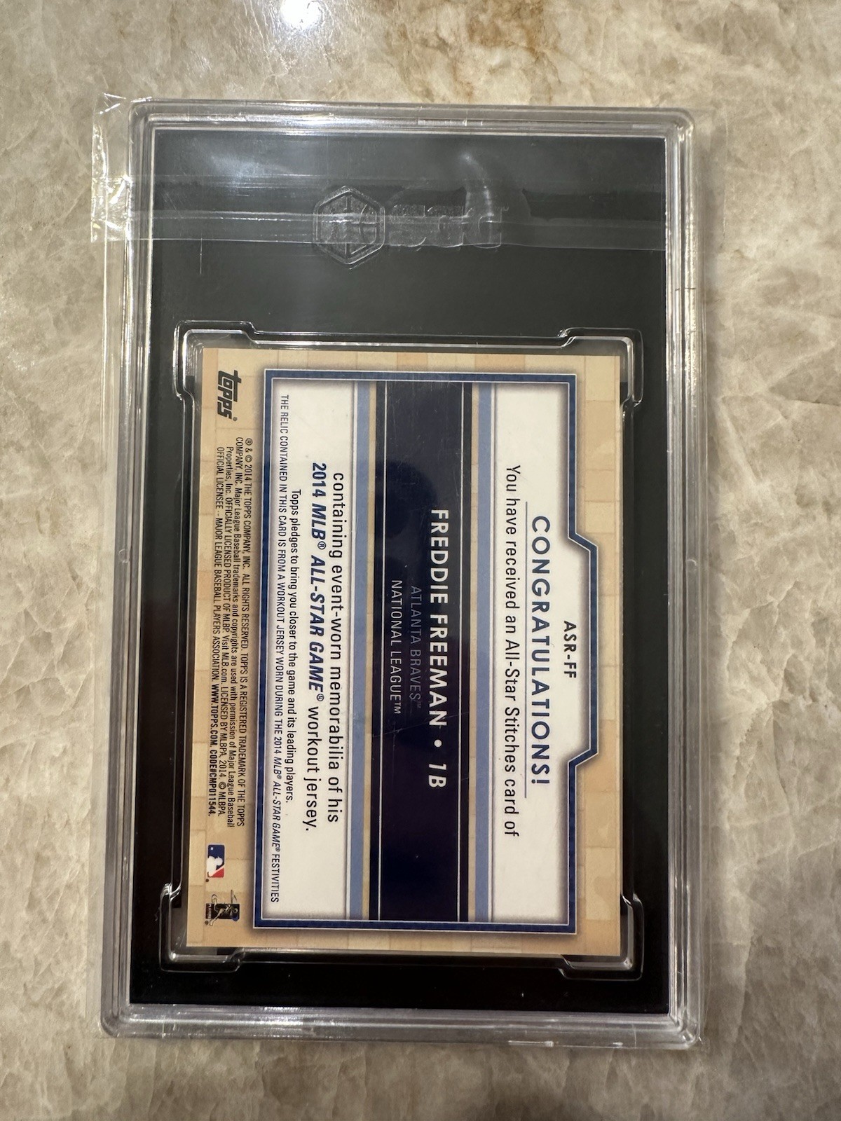 2014 Topps Update Series - All-Star Stitches Freddie Freeman #ASR-FF (MEM) SGC 7 view 4