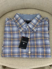 NWT Cremieux  size L pool blue plaid short sleeve button up shirt men's