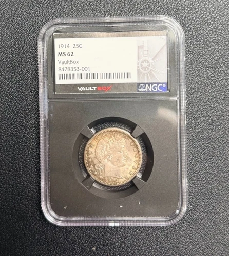 1914 Barber Quarter – NGC MS62 – VaultBox – Original Golden Toning