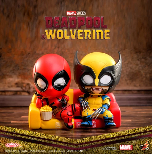 Juego de figuras coleccionables Hot Toys Deadpool y Wolverine comiendo palomitas de maíz COSBABY