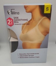 Felina Ladies Side Smoothing Seamless Adjustable Bra 2 Pack, Black/Nude Small Nw