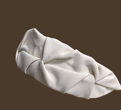 Fabric covered headband stone ivory pleated gathered top handmade new - Picture 3 of 9