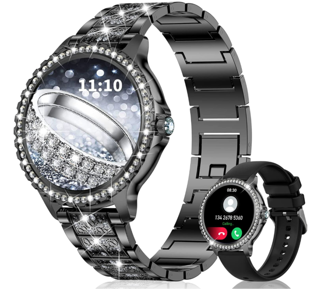 Smartwatch Damen mit Telefonfunktion Diamond Watch Damen Uhr Armbanduhr Pulsuhr