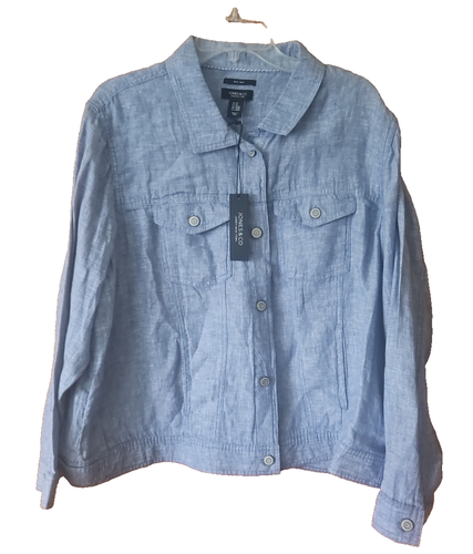 Jones New York 100% Linen Biker Motorcycle Style Jacket Blue Plus SZ 2X New