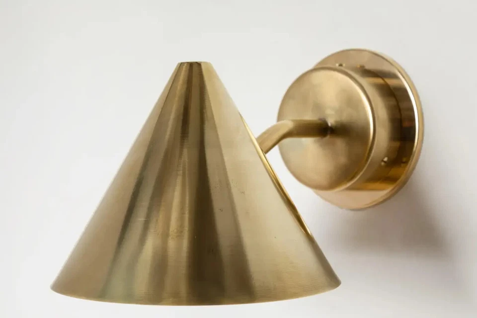 Pair of Mini-Tratten Midcentury Modren Raw Brass Outdoor Sconces Handmade by H D - Image 2 of 4