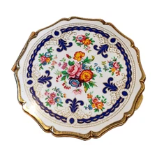 Vintage Stratton England Scalloped Floral Multi Colored Enamel Makeup Compact